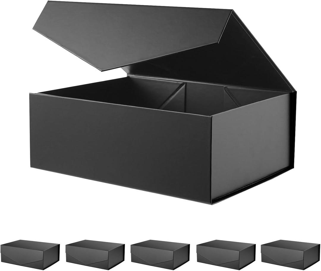BLK&WH 6 Collapsible Groomsmen Boxes with Magnetic Lids, 10.5x7.7x3.8 Inches, Matte Black