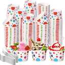 Boao 200 Set 5 oz Ice Cream Cups with Spoons Disposable Paper Sundae Dessert Bowls Summer Party Supplies (Bright Style)