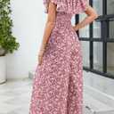 Gardenwed Women's Floral Wide Leg Jumpsuit, Ruffle Short Sleeve Square Neck Summer Casual Palazzo Romper with Pockets (S)