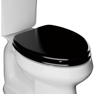 Elongated Slow Close Toilet Seat, Black Wood Toilet Seat Support 400 lbs, Heavy Duty Oval Wood Toilet Lid with Soft Close Chrome Hinges, Grip-Tight Bumpers - Easy to Clean, Quick Assembly