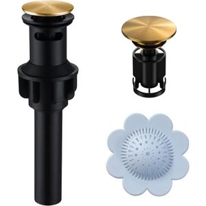 Bathroom Sink Drain,Pop Up Drain for Bathroom Sink,Bathroom Sink Drain Kit,Drain Stopper Bathroom Sink with Overflow,Appy to Lavatory Vanity Drain Stopper,with Detachable Basket,Drawing Gold