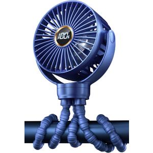 KIDEE Portable Baby Stroller Fan, Mini Baby Clip on Fans, LED Display, 360 Rotate Flexible Tripod, Rechargeable Small Personal Handheld Fans Cooling Desk Fan for Car Seat Crib Treadmill Travel (Blue)