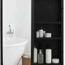 Brushed Metal Medicine Cabinet, Rounded Rectangle Bathroom Mirror with Storage, 2 Adjustable Shelves, Recessed or Surface Mount Mounting, Reversible Door (Brushed Black, 16x24)