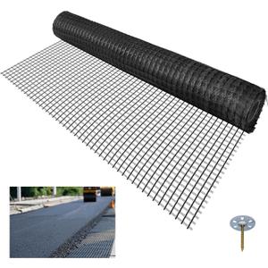 Universal Geogrid Roll 3.84ft x 164ft Retaining Wall Fiberglass Geogrid, 50KN Tensile Strength Driveway Ground Gravel Grid with Mounting Screws for Asphalt Pavement and Soil Road Slope Reinforcement