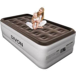 DIVON Twin Air Mattress with Built in Pump Raised, 2 Min Self Inflatable Mattress, 18 Blow up Mattress for Adults, 330 LBS Portable Air Bed for Guest, Camping, Travel & Floor, Brown