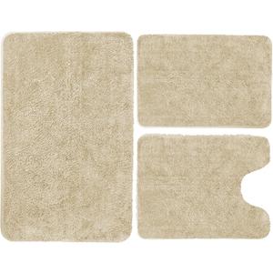 RUN HELIX Bathroom Rugs Sets 3 Piece, Luxury Microfiber Extra Soft Bath Rugs Set, Absorbent Water Shaggy Bath Mats, Non-Slip TPR Backing, Machine Washable, for Bathroom, Tub and Shower, Beige