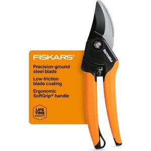 Fiskars Bypass Pruning Shears, 5/8-Inch Cut Capacity SoftGrip Hand Pruner for Small Hands, Blade Stays Sharp Through Heavy Use with Rust Resistant, Low-Friction Coating