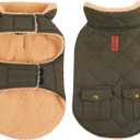 Queenmore Warm Puffer Dog Coat, Quilting Winter Jacket Ultra Thick Plush Lining with Storage Pockets (Green, X-Small)