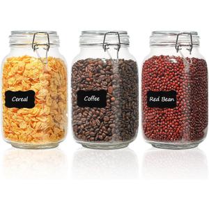 ComSaf Set of 3 Square Glass Jars with Airtight Lids (51 Oz) — Wire Clamp Canisters for Small-Batch Pickling, Kimchi, Bulk Dry Food, Wide Mouth Space Saving Kitchen Pantry Organization Jars