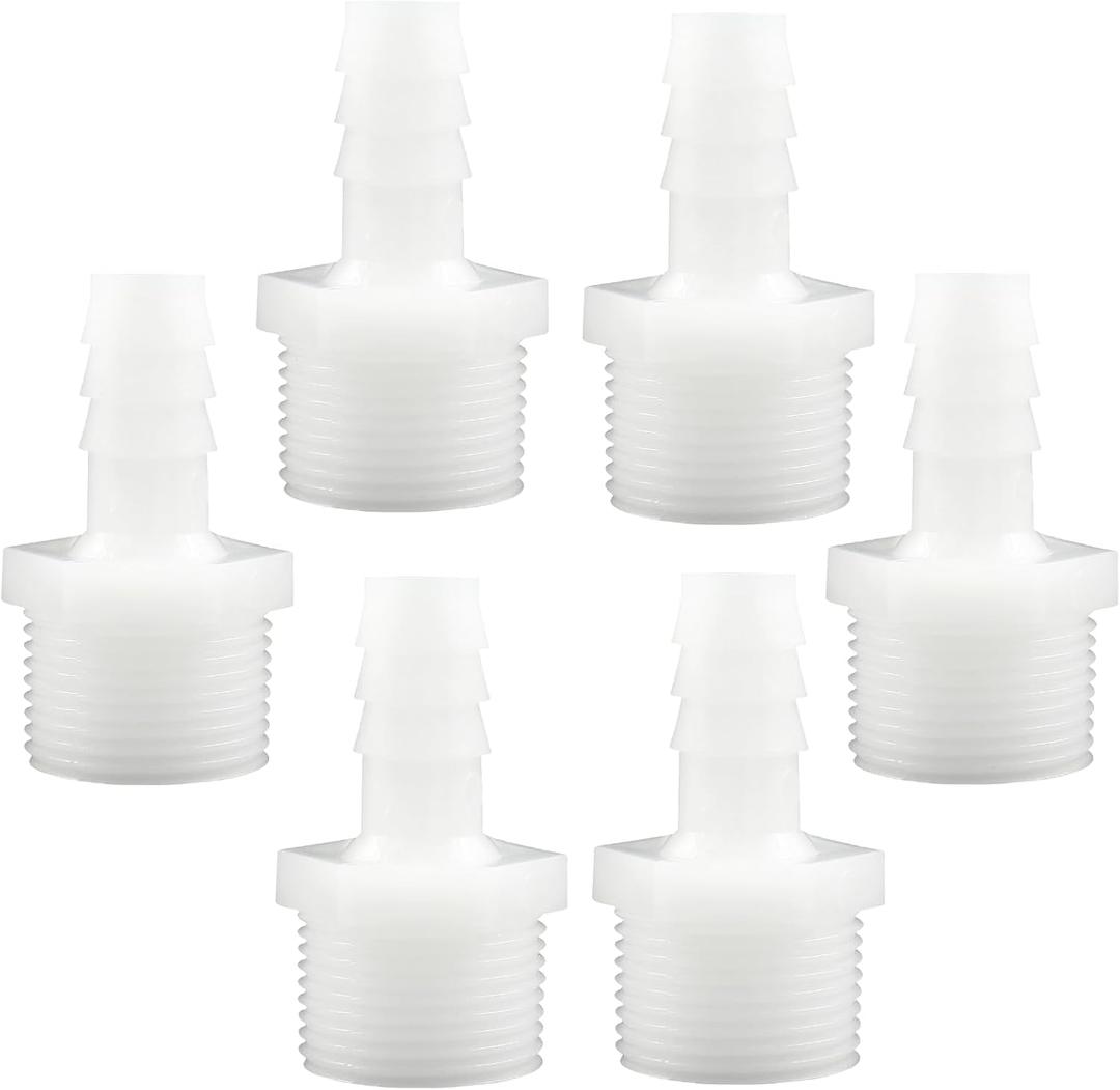 BokWin 6 Pcs Plastic Hose Barb Reducer Fitting,1/2" Barb x 3/4" Male thread Connectors Joint Splicer Mender Barbed Reducing Union Adapter Connector Pipe Fittings