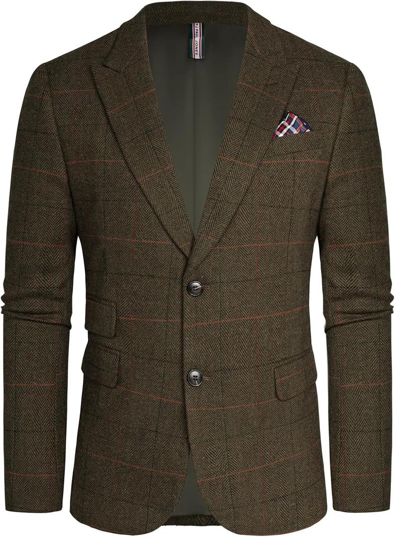 PJ PAUL JONES Men's Vintage Herringbone Tweed Blazers British Wool Blend Sport Coat Jacket (X-Large, Army Green B Herringbone)