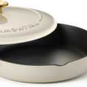 Tramontina Bestow Enameled Cast Iron Skillet with Lid, 12-inch Frying Pan, Latte with Gold Knob