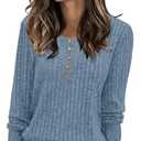 DB MOON Womens Long Sleeve Tops Lightweight Sweaters 2026 Fall Henley Shirt Casual Crewneck Loose Tunic L Blue