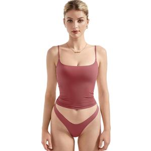SUUKSESS Women Double Line Square Neck Tank Top Summer Y2K Going Out Basic Cami Shirt (Red, L)