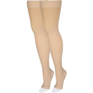 NuVein Medical Compression Stockings, 15-20 mmHg Support, Women & Men Thigh Length Hose, Open Toe, Beige, X-Large