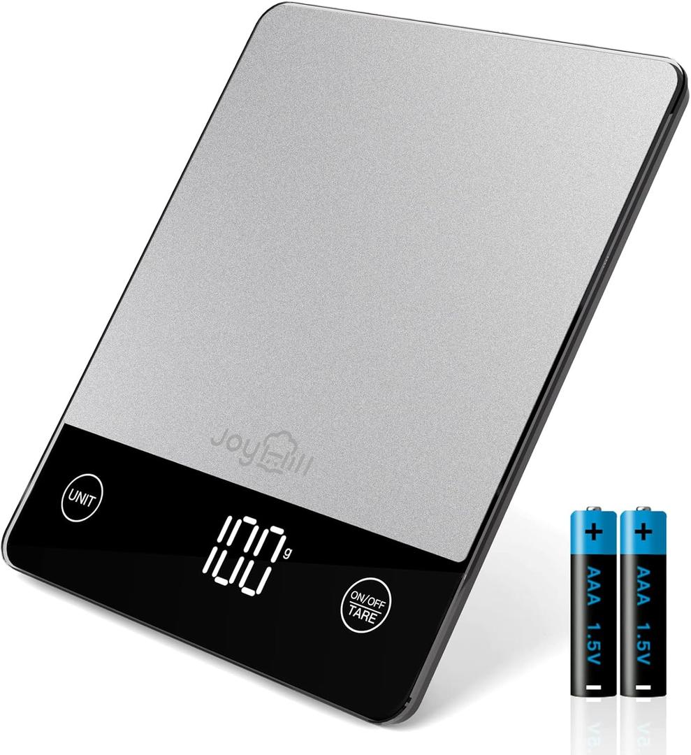 JOYHILL Food Scale, 22lb Digital Kitchen Scale Food Ounces and Grams for Weight Loss, Baking and Cooking, Premium Stainless Steel Food Weight Scale with LED Display, Batteries Included, Silver