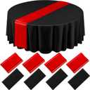 Tudomro 8 Pcs Black and Red Round Plastic Tablecloth and Satin Table Runner Set 84 Inch Round Covers 12 x 108 Inch Table Runners for Wedding Birthday Party Baby Shower Anniversary