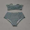 Saodimallsu Women High Waisted 2 Piece Bikini Set Bandeau Ruffle Swimsuit Top Striped Bathing Suits (Medium, Grass Green)