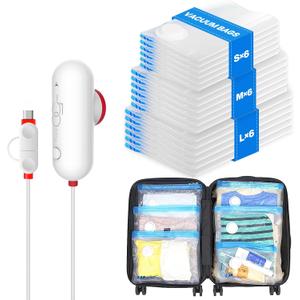 VMstr Vacuum Seal Bags for Clothing Travel, Vacuum Storage Bags with USB Electric Pump, Compression Space Saver for Luggage Suitcase 18 Combo Bags + USB Pump