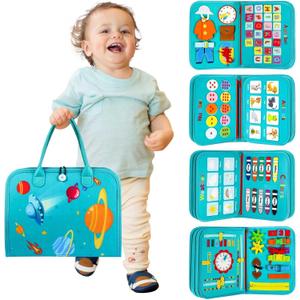 Toddler Busy Board - Montessori Toys for Toddler Boy Birthday Gift, Educational Learning Sensory Busy Book for Toddlers Boys, Airplane Car Travel Activities Toy for Toddlers (Green)
