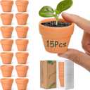 T4U Mini Terracotta Pots (15pcs): 2 Inch Small Clay Pots with Drainage Holes,Clay Planter for Crafts, Terra Cotta Pot for Succulent Cactus Plants, DIY Mini, Idea Gifts for Party Decor