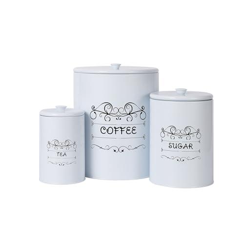 ChicHabitat Kitchen Canisters Set of 3, Food Storage Containers for Countertop, Large Airtight Coffee Sugar Tea Containers with Lids, White Farmhouse Decor