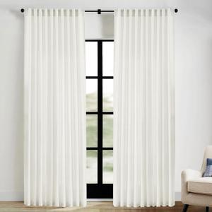 Extra Wide Curtains 70 In Width for 60 & 72 Inch Window, Pleated Back Tab Linen Semi Sheer Full Length Curtains for Living Room Sliding Glass Door 2 Panel Set,72x84,70x84,6FT x 84 Inches Long, Cream (Birch)