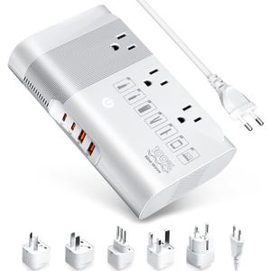 DOACE 220v to 110v Voltage Converter for European Travel: Max 500W Pure Sine Wave Voltage Converter US to Europe - 220 to 110 International Power Adapter Plug Combo Step Down Transformer White