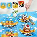 Boy Story Baby Shower Decorations, 25 Guests Includes Cardstock Plates Tableware | Tablecloth | Banner | Balloons | Cake Topper for It’s a Boy Story Baby Shower Themed Party Decorations