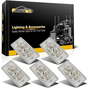 Partsam 6LED Amber Cab Marker Lights - Clear Lens Waterproof Roof Mount Clearance Lights for Trucks Compatible with Freightliner/Volvo Heavy Duty Trucks & Trailers (5 Pack)