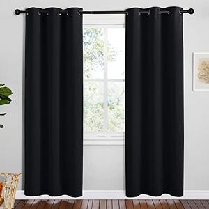 NICETOWN Bathroom Blackout Curtains and Drapes, Black Solid Thermal Insulated Grommet Blackout Drapery Panels for Window (2 Panels, 55 inches Wide by 68 inches Long, Black)