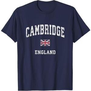 Cambridge England Vintage Athletic Sports Design T-Shirt, (Small, Navy Blue)