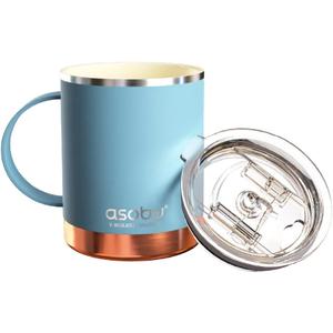 asobu Ultimate Ceramic Travel Mug, 12oz Insulated Stainless Steel Coffee Cup with Handle & Splash-Resistant Lid, Ceramic Lined for Pure Taste, BPA-Free, Double-Wall Vacuum for Hot Drinks (Baby Blue)