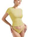 SUUKSESS Women Fitted Basic Tee Cotton Ribbed Crew Neck Summer Short Sleeve Y2K Crop Top Pale Yellow (Yellow)