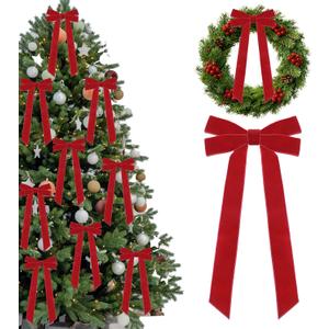 15 Pcs Red Velvet Ribbon Bows Valentines Day Decorations for Tree 5in x 10in x 1in Vintage Velvet Bows for Christmas Tree Coquette Room Wreath Garland Birthday Wedding Party Decor (Red)