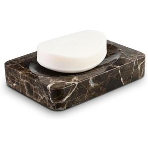 Natural Marble Soap Dish, Emperador Dark Rectangle Jewelry Dish, Dark Brown Style Shower Soap Holder, Modern Stone Sponge Holder, Bar Soap Saver Tray for Bathroom, Kitchen, Easy to Clean