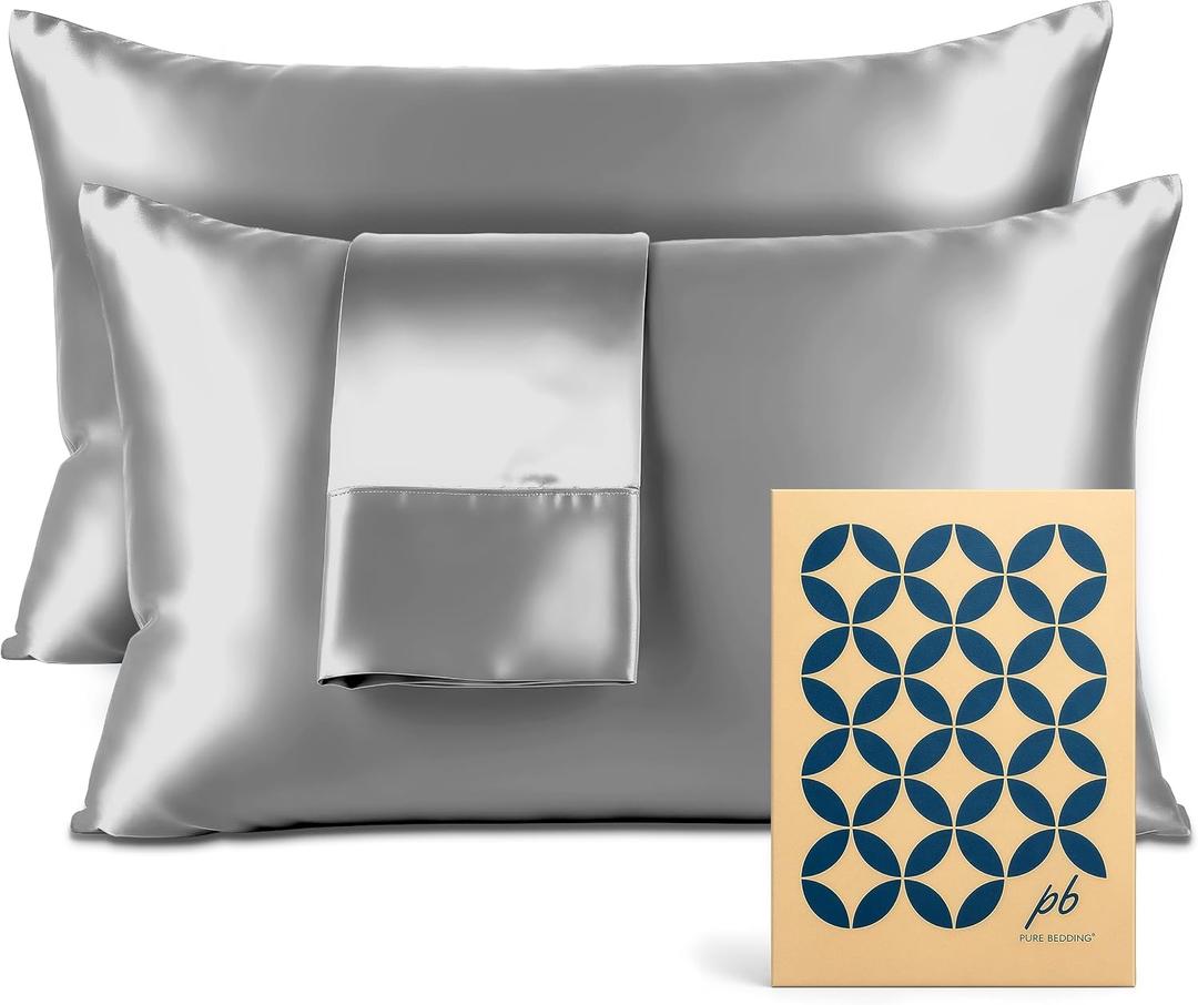 Satin Pillowcase 2 Pack - Queen Size (20"x30", Grey) - Silky Pillow Cases for Hair and Skin - Satin Pillow Covers with Envelope Closure - Extra Soft Premium Microfiber