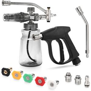 Foam Cannon Kit for Pressure Washer, Dual Connector Snow Foam Gun with Spray Gun, 5 Nozzle Tips, Curved Rods, 3/8" Swivel Quick Connect, M22-14mm & M22-15mm Adapters (black)