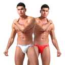 KAREN SPACE Sexy Athletic Supporters Men's Underwear Breathable Jockstrap Mens Cotton Thong,1908SD-2P-White/Red,Medium (M)