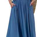 Mieazom Women’s Boho Summer Maxi Dress with Pockets, Adjustable Waist, Sleeveless Casual Ruched Sundress for Beach Vacation Blue XL
