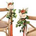 Ling's Moment 8 Wedding Artificial Aisle Pew Flowers Chair Decorations Arrangements With Chiffon Ribbons Sunset Terracotta for Ceremony Reception Chair Back Floral Decor Reception Church Party Outdoor,Sunset Terracotta