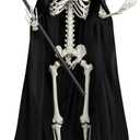 6Ft Halloween Skeleton Costume Set Accessories with Robe Cloak Plastic Scythe for Festival Holiday Patio Lawn Garden Outdoor Decor, Skeleton Not Included