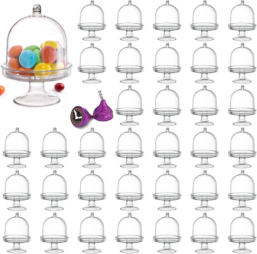 Okllen 36 Pack Mini Cake Plate with Lid, Plastic Cupcake Stand Dome Cover, Clear Small Cake Display Stand for Chocolate, Dessert, Wedding, Birthday, Baby Shower, Tea Party Supplies Okllen 36 Pack Mini Cake Plate with Lid, Plastic Cupcake Stand Dome Cover, Clear Small Cake Display Stand for Chocolate, Dessert, Wedding, Birthday, Baby Shower, Tea Party Supplies