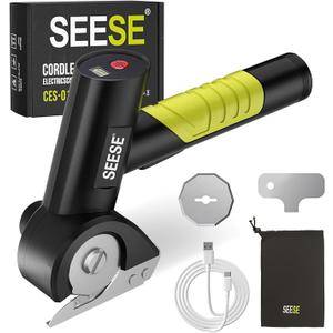 Rechargeable Cordless Electric Scissors: Electric Cardboard Box Cutter with 2 Safety Blades & Storage Pouch - Cuts Cardboard, Leather, Fabric, and Plastic