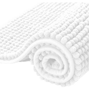 SUBRTEX Bathroom Rugs Chenille Bath Rug Soft Short Plush Bath Mat Soft Shower Mat Water Absorbent Shower Mat Quick Dry Machine Washable(White,18" x 24")