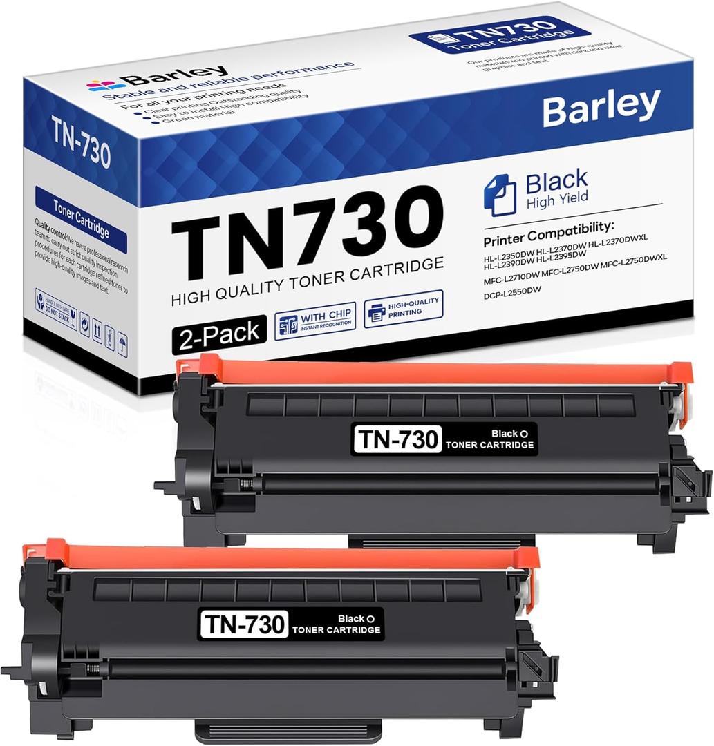 TN730 TN-730 Compatible TN-730 TN730 Toner Cartridge Black Replacement for Brother TN730 TN-730 DCP-L2550DW MFC-L2750DW MFC-L2710DW Toner Printer (2-Pack).