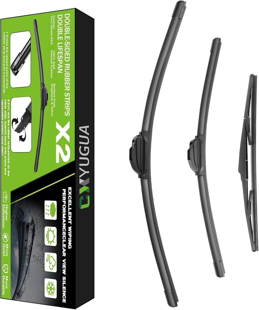 Wiper Blade Replacement for Cherokee 2014-2021, Windshield Wiper Blades 26"+18" With Rear Wiper 14" (Set of 3) U/J HOOK, Double Sided Rubber Strips and Longer Life