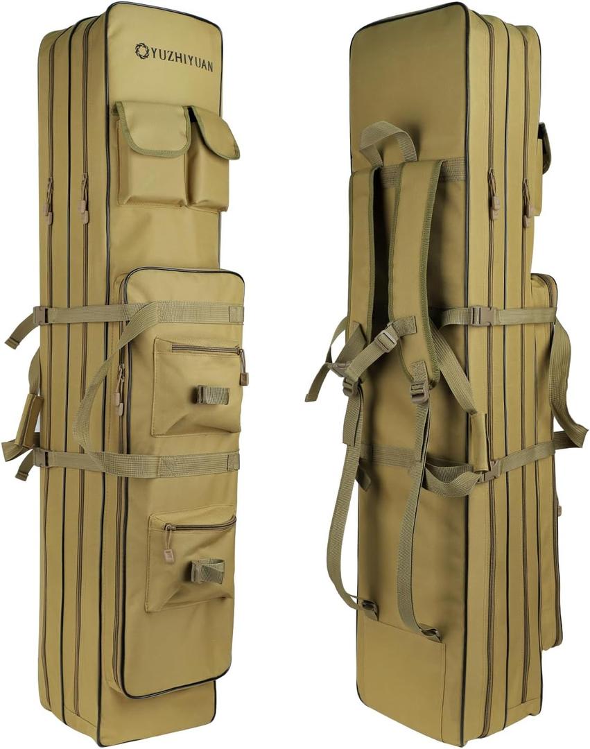 Heavy-Duty Fishing Rod Bag 600D Waterproof Oxford Fabric, Large Capacity with 2 Main Compartments + Multi-Pockets, Scratch-Proof Protection Fishing Pole Reel Case, Nice Fishing Gift for Men