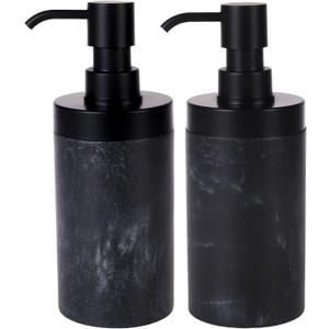 2 Pcs Soap Dispenser Set Black Marble Style for Bathroom or Kitchen Decor, Large-Opening Liquid Hand and Dish Soap Bottles with Rust-Proof Lid& Pump Easy Refill-10oz, Sturdy Resin,Classic& Elegant