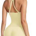 SUUKSESS Women 2 Piece Workout Sets High Waisted Tummy Control Biker Shorts Halter Padded Tank Tops (Yellow, S)
